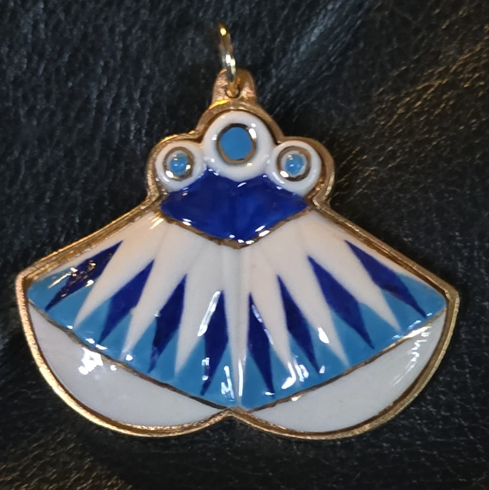 Blue Vintage Egyptian porcelain & gold pendant Lotus/water lily - Picture 2 of 7